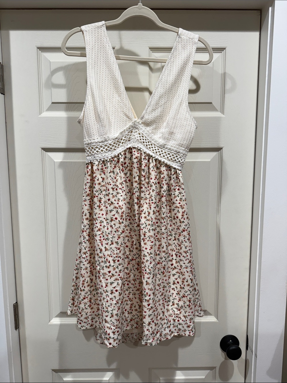 Cupshe Cream Floral Mini Dress with Red Accents